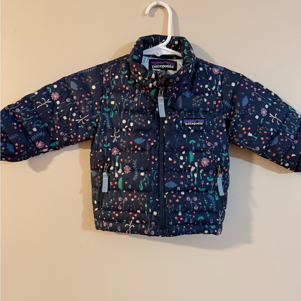 Patagonia Girls' Navy Floral Puffer Jacket 3-6 months